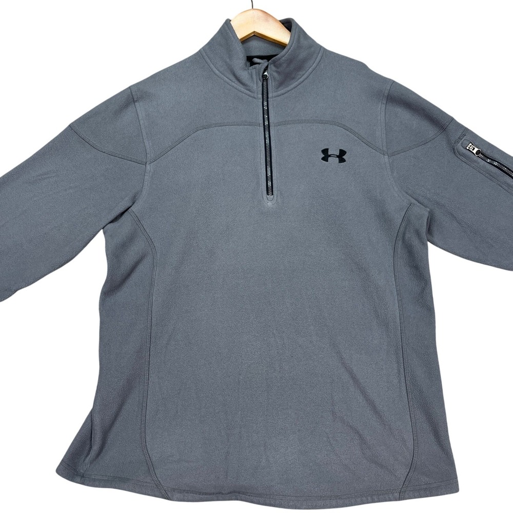 Under Armour Pullover Mens Medium Gray Long Sleeve 1/4 Zip Bicep Pocket Fleece